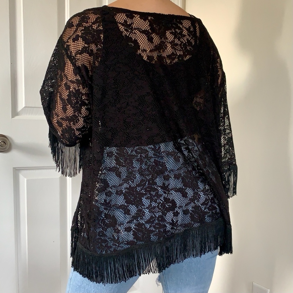 Topshop Black Lace Fringe Kimono Size 8 (Women’s Medium)